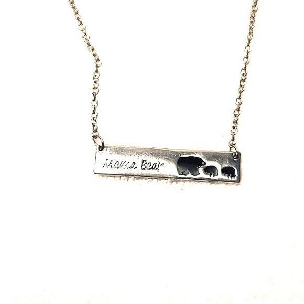 $5 ADD ON Mama Bear & Two Cubs Necklace Debossed Mother & Child Engraved Silver